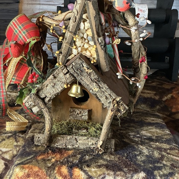 Other - Charming Rustic Birdhouse with Bell and Red Accents